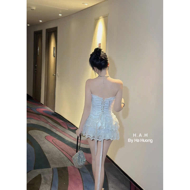 Set áo quây viền bèo chân váy ren tầng thiết kế siêu xinh