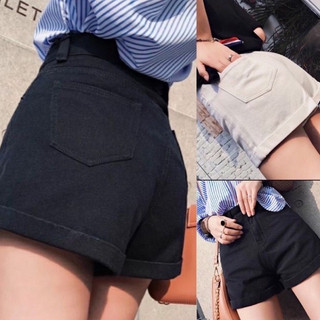 Quần short đùi lật lai hai màu đen trắng, Quần đùi nữ dáng ôm quyến rũ, lưng siêu cao
