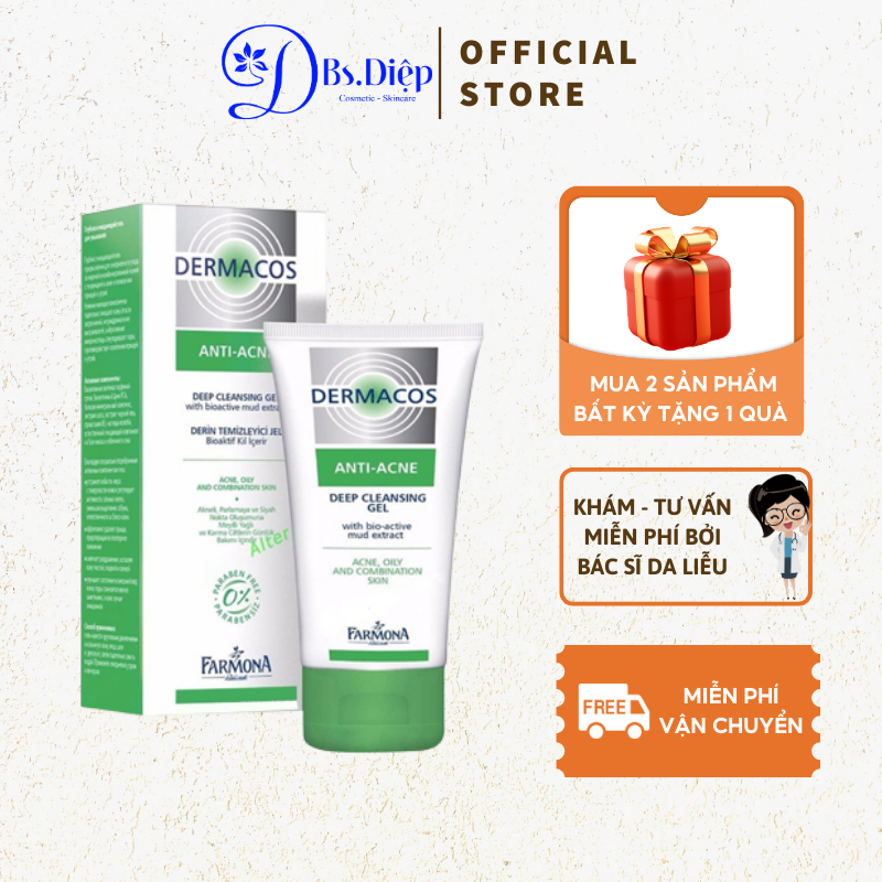Sữa rửa mặt DERMACOS Gel rửa sạch sâu ngừa mụn chứa bùn hoạt tính [150ml]