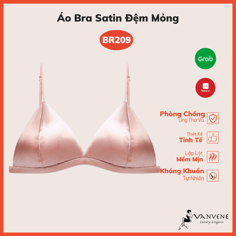 Áo Lót VANVENE, áo Bralette BR209 Vải Satin Cao cấp Đệm Mỏng dây mảnh
