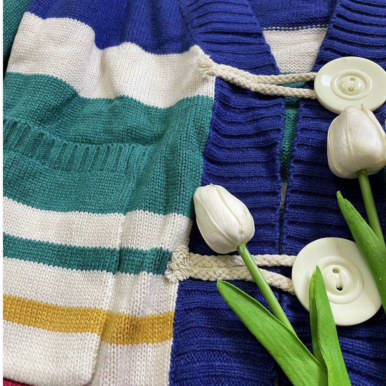 Áo khoác len cardigan mềm mịn sọc ngang cầu vồng dáng rộng Sereinclothing.st2w dành cho nữ