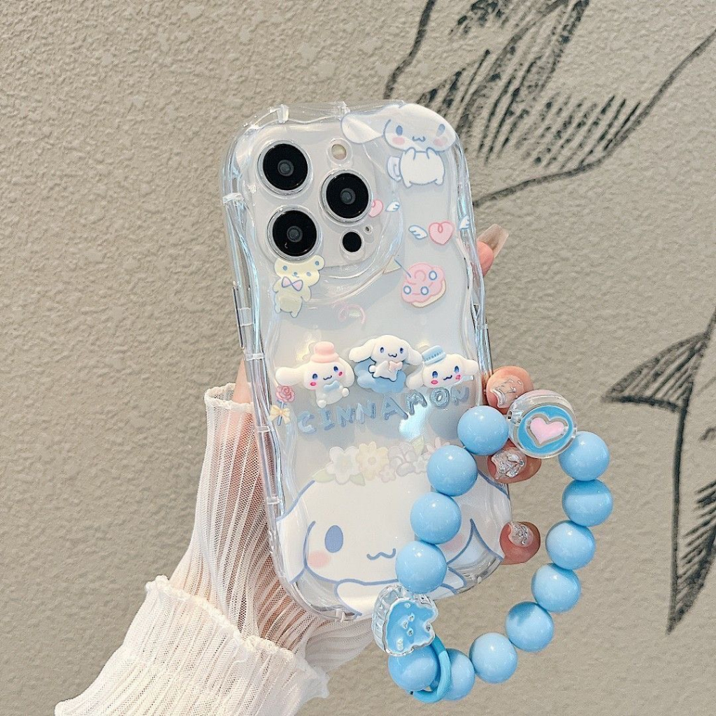 Ốp lưng iphone viền sóng đính charm nổi thỏ cinnamon 7plus 8plus x xsmax 11 11promax 12promax 13promax 14promax