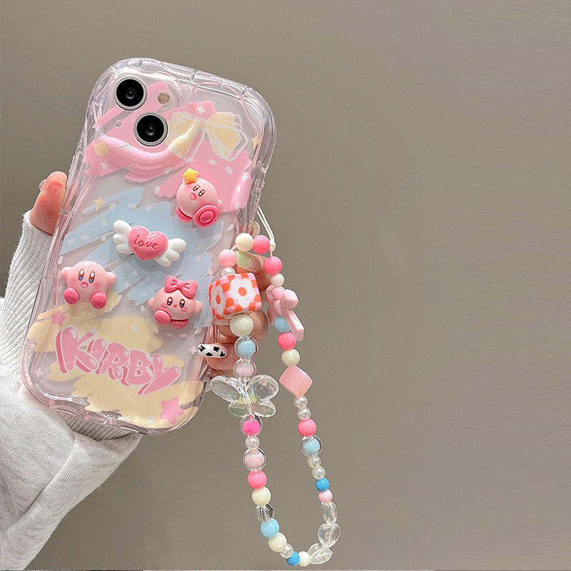 Ốp lưng i phone viền sóng đính charm nổi hình kirby Hồng 7plus 8plus x xsmax 11 11promax 12 promax 13 13promax 14promax