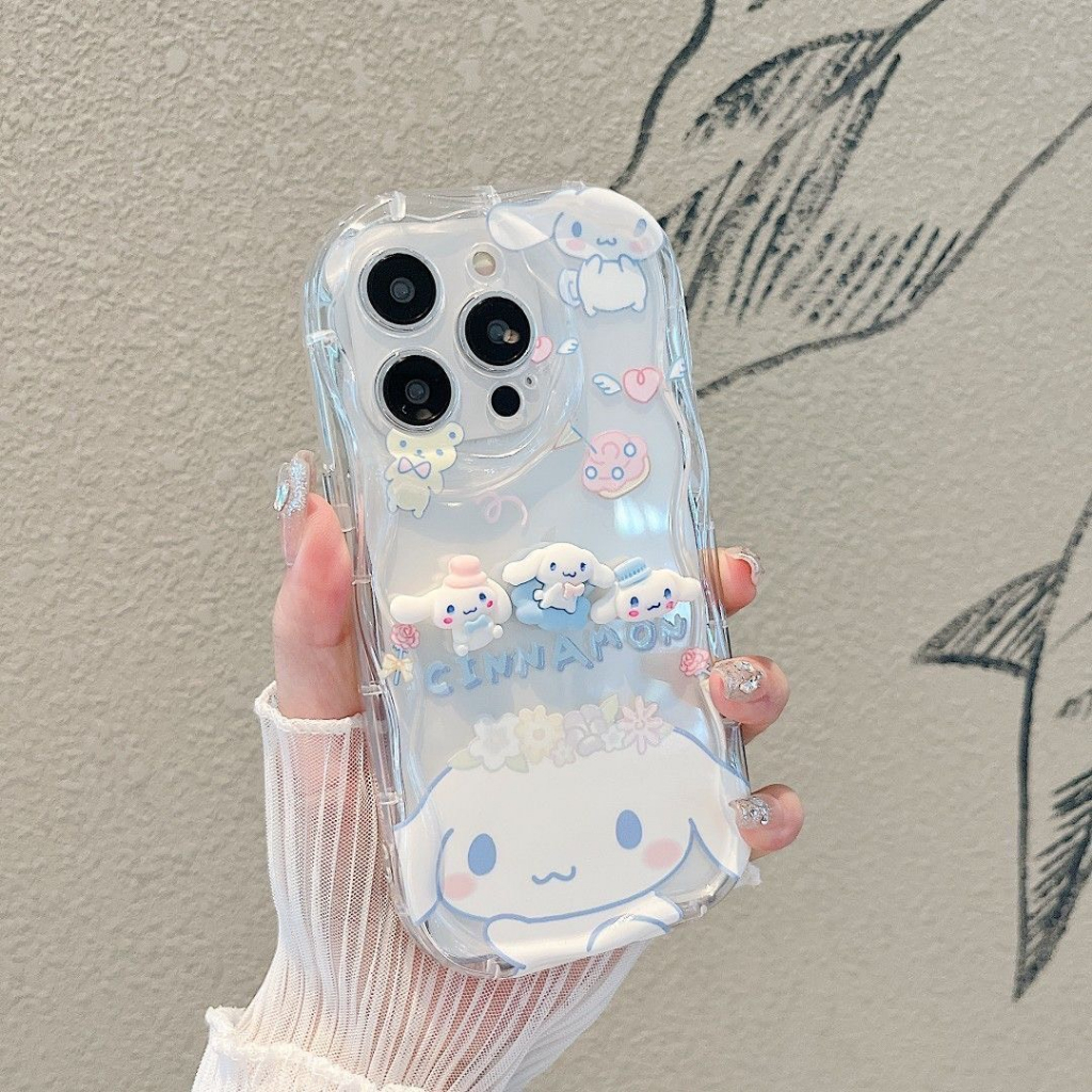 Ốp lưng iphone viền sóng đính charm nổi thỏ cinnamon 7plus 8plus x xsmax 11 11promax 12promax 13promax 14promax
