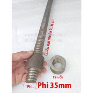 Trục vít me sắt phi 35 mm ren vuông kèm tán óc