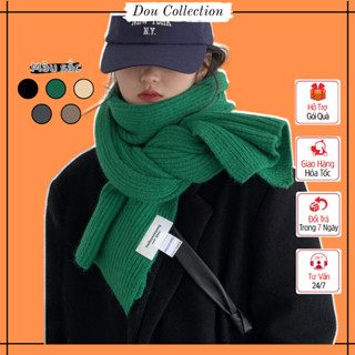 Khăn len trơn unisex nam nữ, Khăn cashmere quàng cổ dệt kim phối tag thời trang thu đông - 45x180cm - Mã LN042