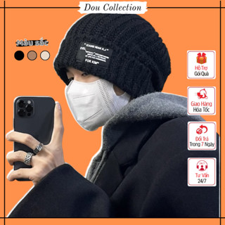 Mũ len unisex trơn, Nón len dệt kim phối tag đen phong cách ulzzang thời trang thu đông nhiều màu - Mã NL021