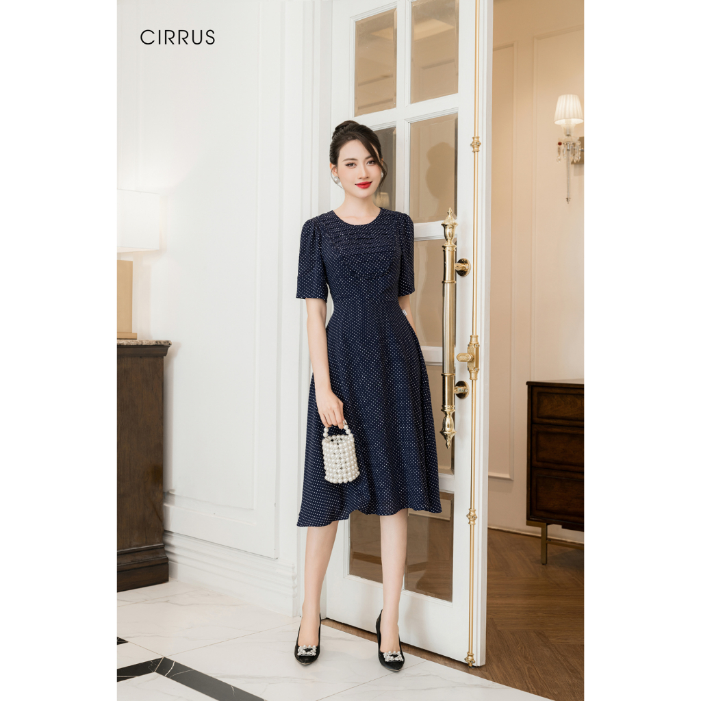 Đầm xòe CIRRUS 2030150 tím than chấm bi
