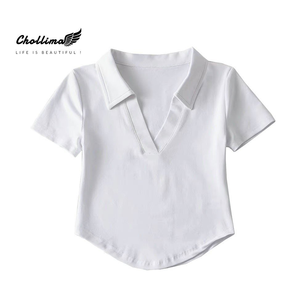 Áo thun croptop polo tay lỡ Chollima lai bầu chất vãi dày dặn co giãn 4 chiều AT459