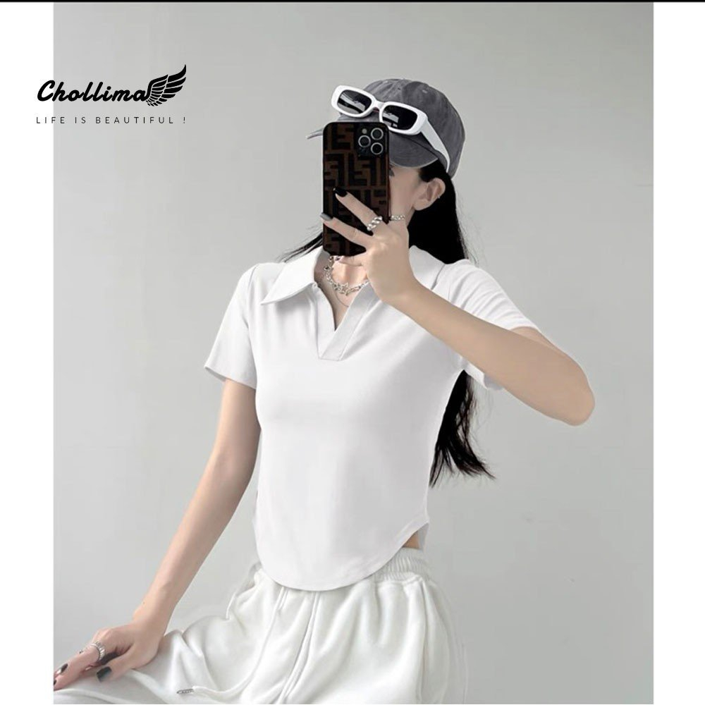 Áo thun croptop polo tay lỡ Chollima lai bầu chất vãi dày dặn co giãn 4 chiều AT459