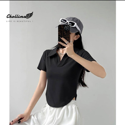 Áo thun croptop polo tay lỡ Chollima lai bầu chất vãi dày dặn co giãn 4 chiều AT459