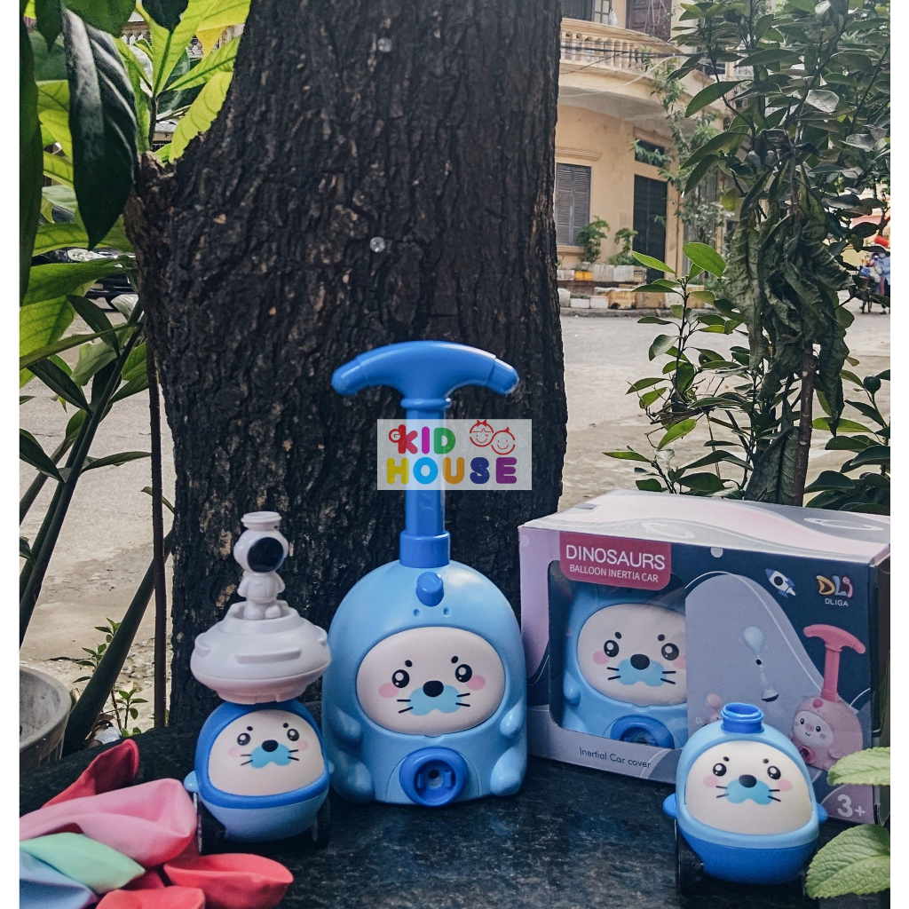 Đồ chơi xe bơm bong bóng hình thú dễ thương loại 2 ô tô, xe hơi bong bóng, xe bơm khí cầu cho bé