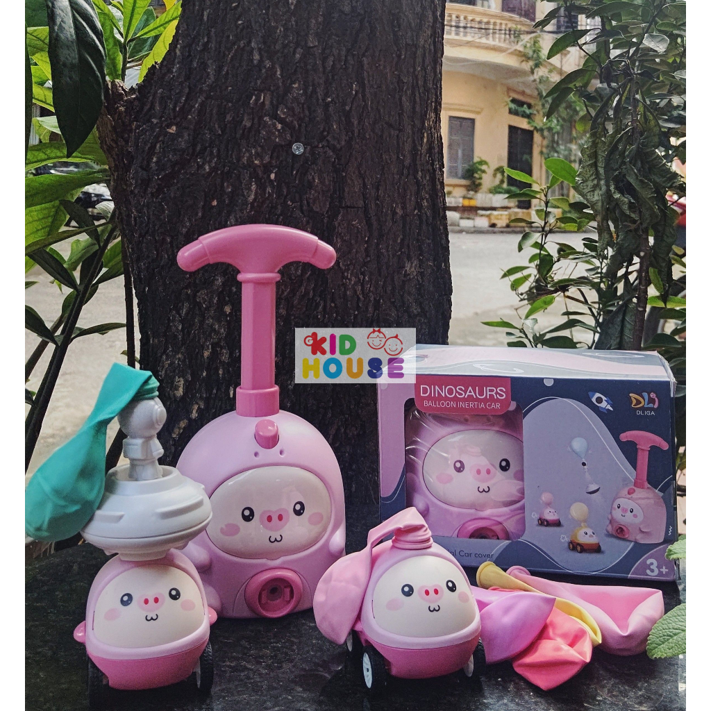 Đồ chơi xe bơm bong bóng hình thú dễ thương loại 2 ô tô, xe hơi bong bóng, xe bơm khí cầu cho bé