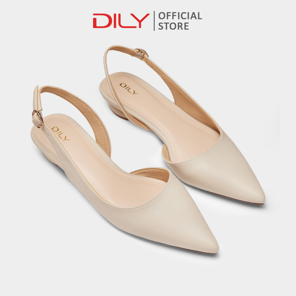 Giày búp bê slingback nữ DILY mũi nhọn quai hậu cài, giày cao gót slingback gót trụ độc đáo sang trọng cao 2.5cm AA0439