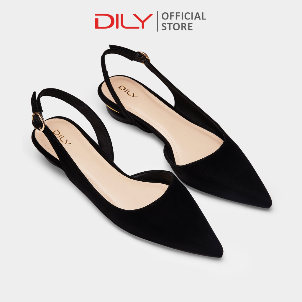 Giày búp bê slingback nữ DILY mũi nhọn quai hậu cài, giày cao gót slingback gót trụ độc đáo sang trọng cao 2.5cm AA0439