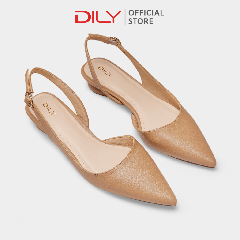 Giày búp bê slingback nữ DILY mũi nhọn quai hậu cài, giày cao gót slingback gót trụ độc đáo sang trọng cao 2.5cm AA0439