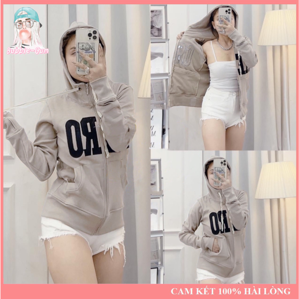 Áo Khoác Nữ Thêu Chữ Aero Chất Liệu Thun Gân 4 Túi Freesize Dưới 60kg Bubble Gum | BigBuy360 - bigbuy360.vn