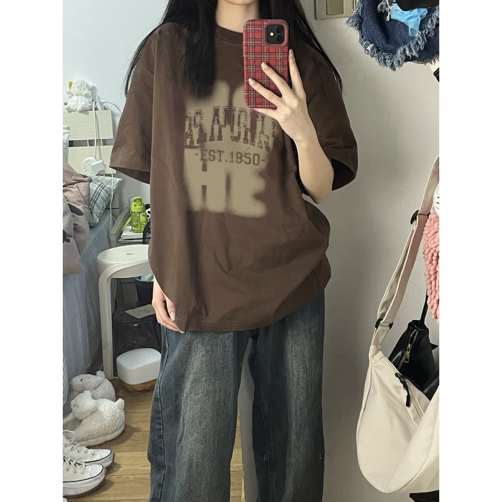 FOCUS local brand fashion vintage Nâu áo thun tay ngắn bigsize unisex áo phông ulzzang 100%cotton