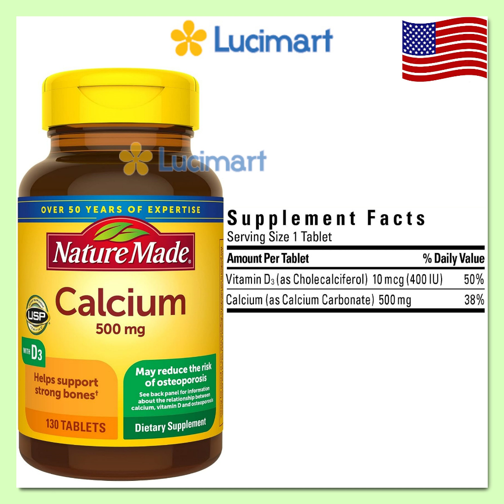 Viên uống Calcium 500mg Nature Made hỗ trợ xương hũ 130 viên