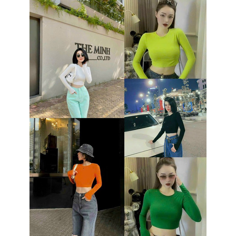 ÁO THUN CROPTOP TAY DÀI XỎ NGÓN NHIỀU MÀU MS11543