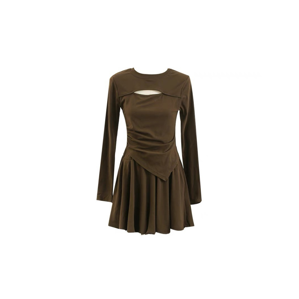 Sét 2 món Áo Thun Tăm Dài Tay Khoét Ngực Kèm Quần Sooc Xoè Giả Váy PHUONGANH