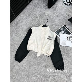 Áo khoát gió croptop tay phối