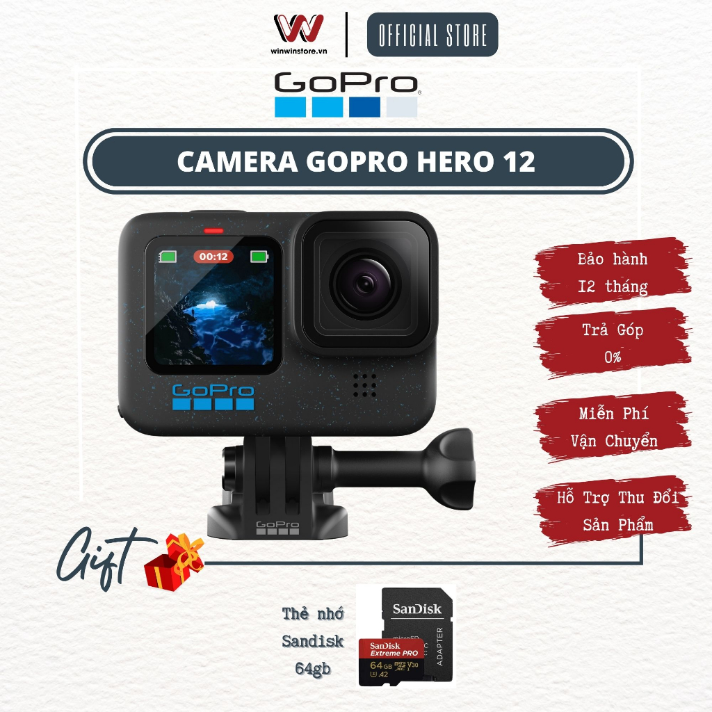 Camera hành trình Gopro Hero 12 l Gopro 12 - Hàng Chính Hãng