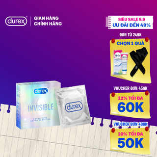Bao cao su Durex Invisible siêu mỏng, size 52mm, hộp 3 bao