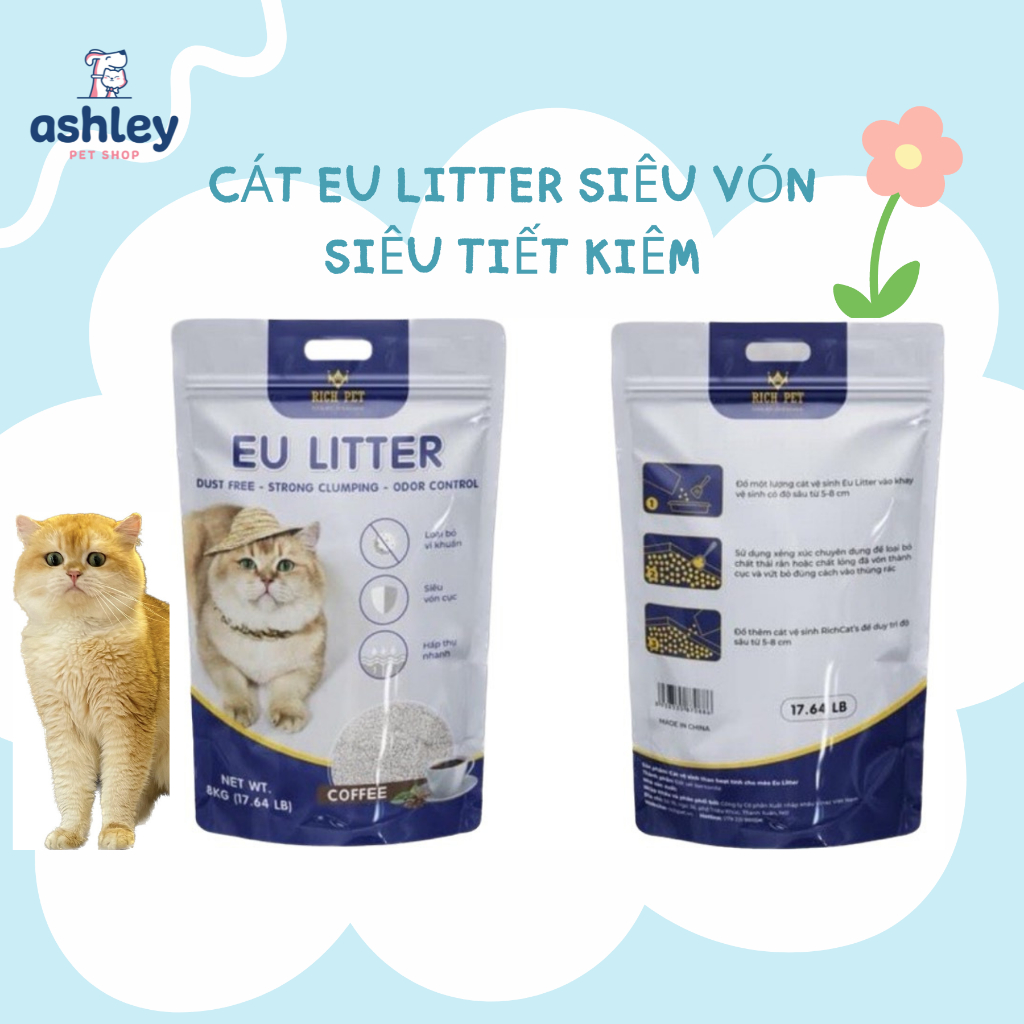 Cát mèo EU LITTER 15L 8kg siêu vón siêu khử mùi