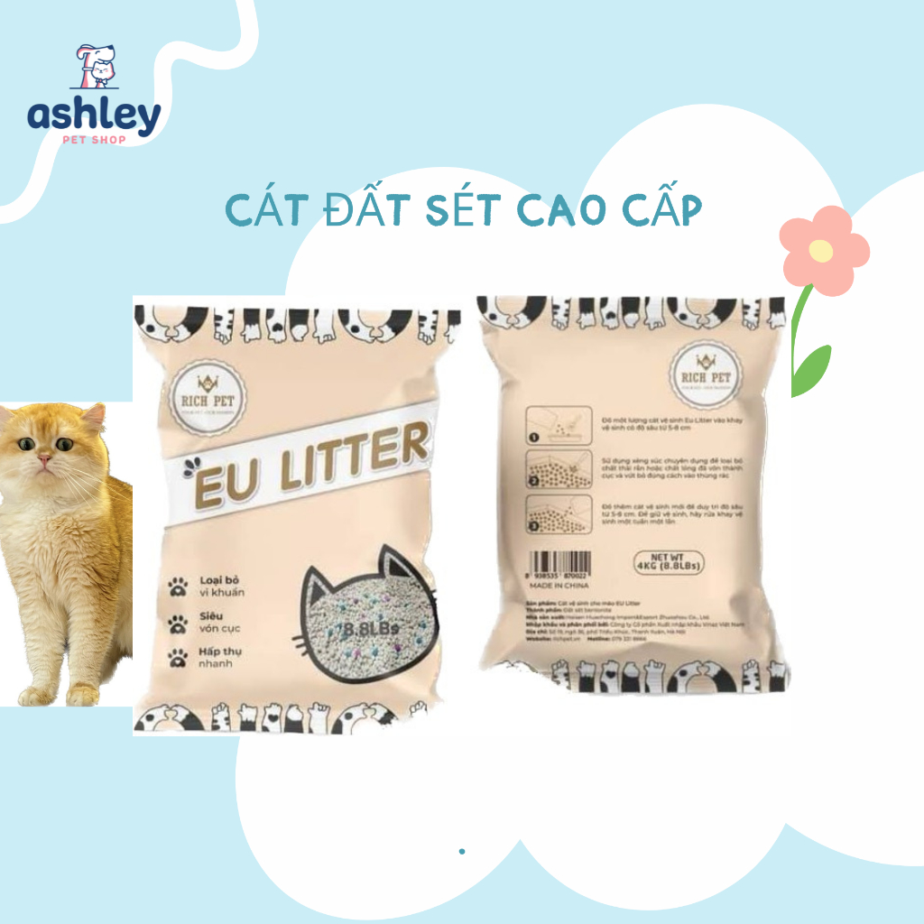 Cát Eu Litter túi 4kg  siêu vón, siêu tiết kiệm, khử mùi tốt