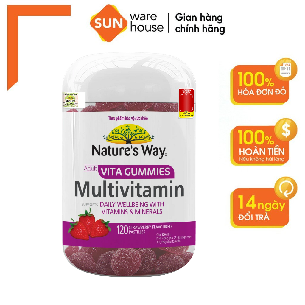 Kẹo Dẻo Multivitamin Nature's Way Vita Gummies Bổ Sung Vitamin Tổng Hợp, Khoáng Chất Và Tăng Cường Sức Khỏe Hộp 120 Viên