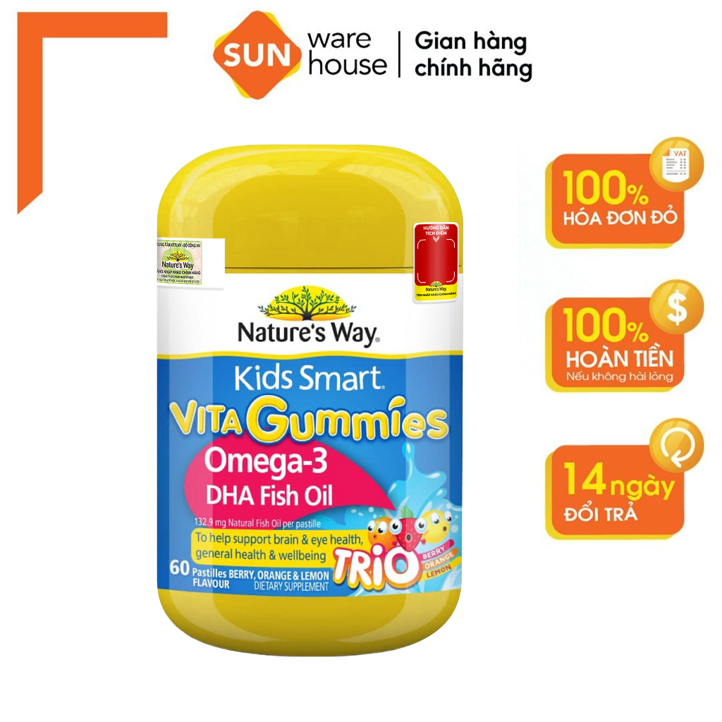 Kẹo Dẻo Cho Bé Nature's Way Kids Smart Vita Gummies Omega-3 DHA Fish Oil Tăng Cường Trí Thông Minh Cho Bé Hộp 60 Viên
