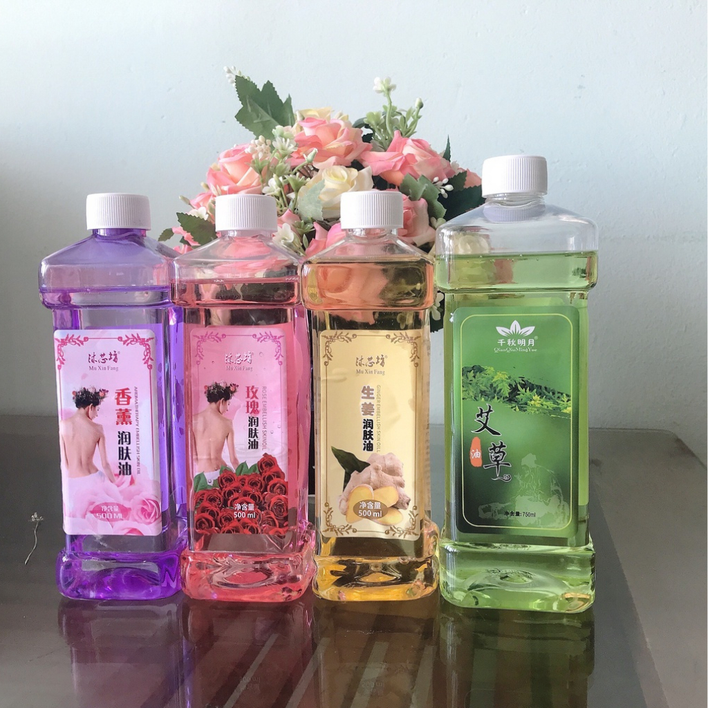Tinh Dầu Massage Body 500ml, Dầu Gừng, Lavender, Hoa Hồng Thơm Dịu Nhẹ, Trơn Tay Có Kèm Vòi Hút
