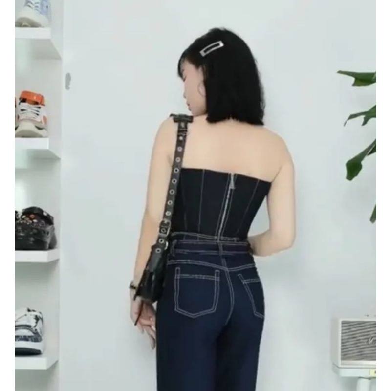 Femei - áo corset jean cúp ngực có gọng định hình