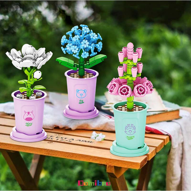 Đồ chơi lắp ráp Hoa , mô hình lắp ráp Chậu Hoa Mini để trang trí decor bàn học