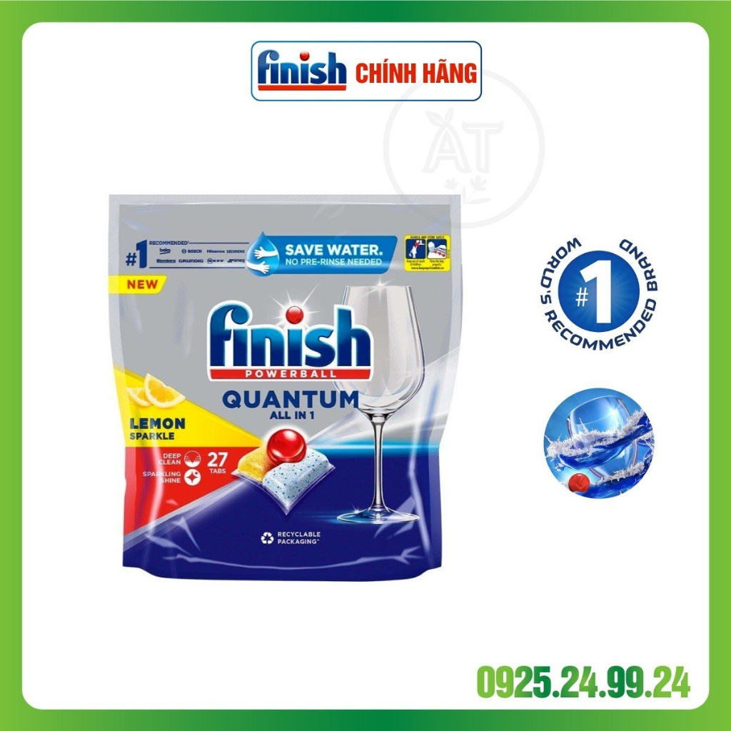 Viên rửa chén bát Finish Quantum All in 1 - 108v/ Quantum 60 viên/ 27 viên/ 54 viên hương chanh