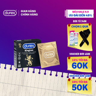 Bao cao su Durex Kingtex ôm sát, bôi trơn, size 49mm, hộp 3 bao