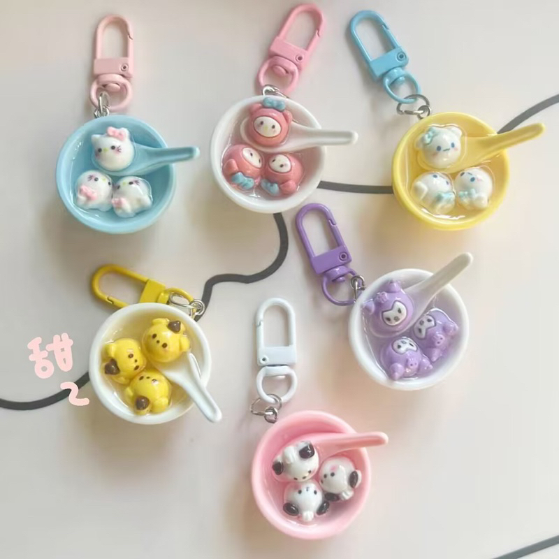 Móc khoá mô hình bát Sanrio Kuromi, Melody, Cinnamoroll