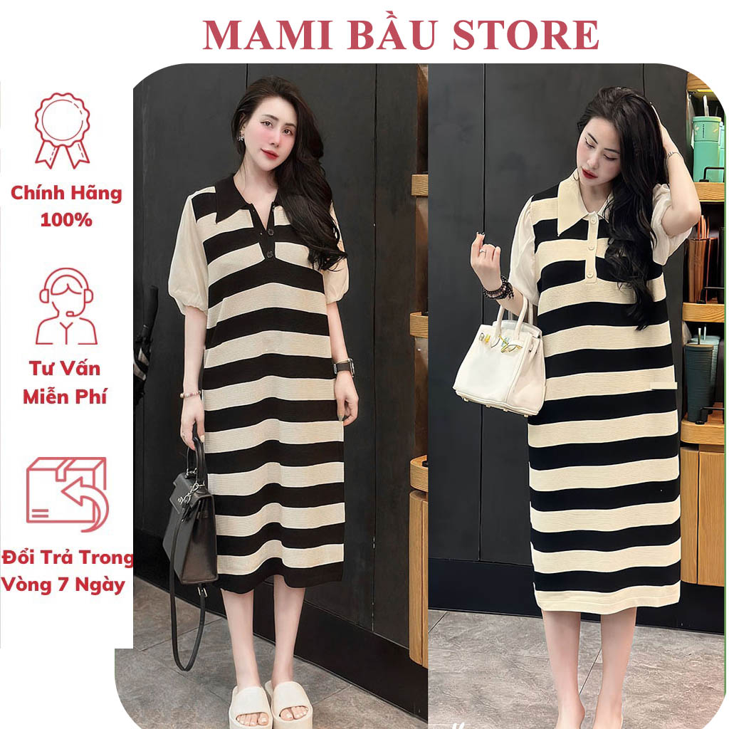 VÁY ĐẦM BÀU CÔNG SỞ DỰ TIỆC THU ĐÔNG DÁNG SUÔNG BASIC CỔ POLO TAY LỠ PHỐI VOAN FRSIZE
