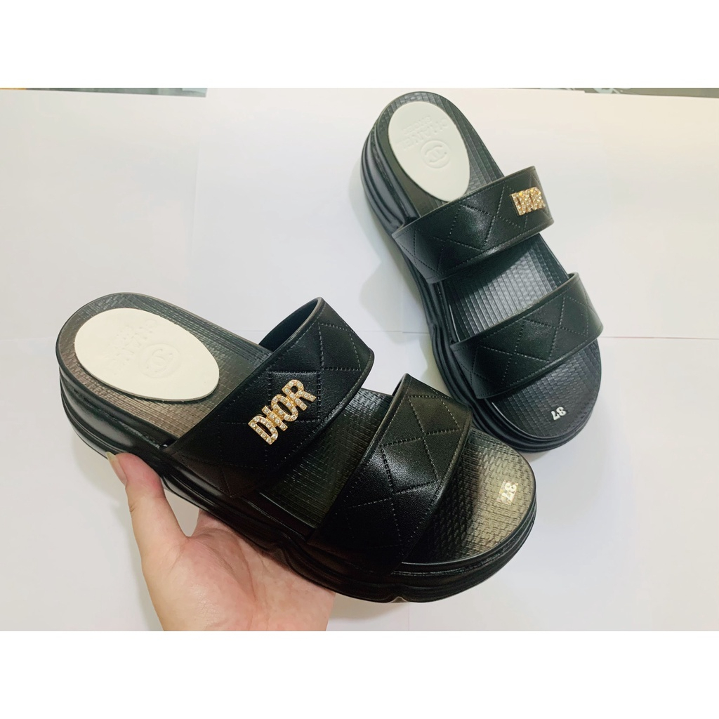 Dép lê nữ 2 quai da trần trám đế xuồng cao thời trang ,Dép Bánh Mì Cao Nữ Đế PU 5P Siêu Nhẹ Cực Êm Quai Dập Sắc Nét