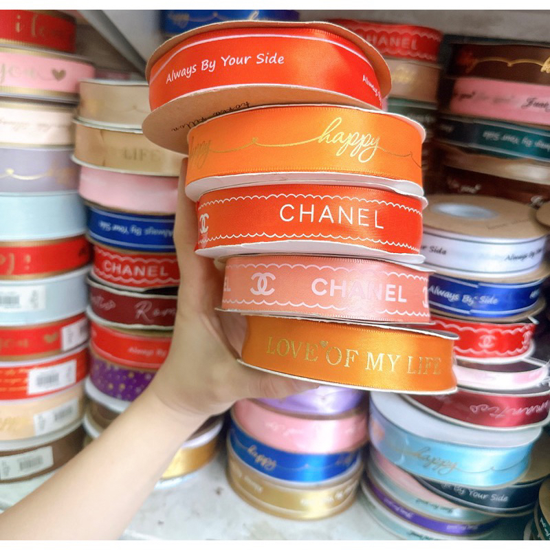 Ruy Băng Lụa Chữ 2,5cm Gói Hộp Quà, Gói Hoa