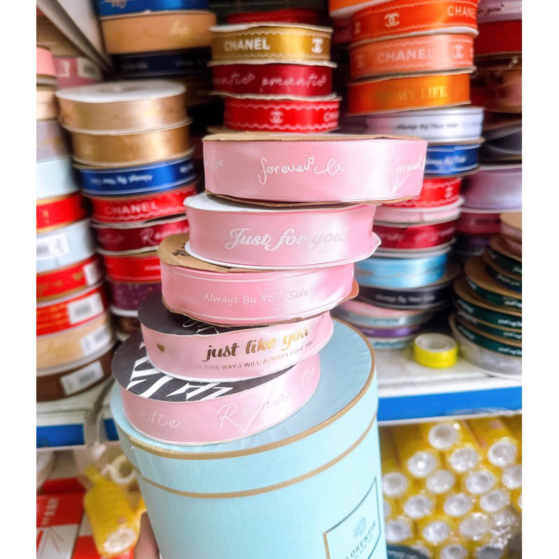 Ruy Băng Lụa Chữ 2,5cm Gói Hộp Quà, Gói Hoa