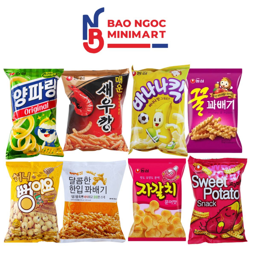 Snack bim bim Hàn các loại nhập khẩu Hàn Quốc, Bim Bim Chuối, Bim Bim Hành