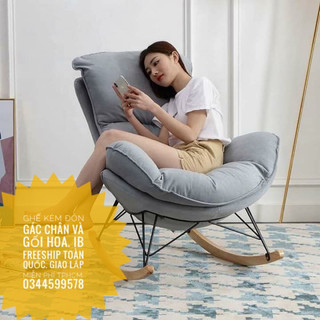 Ghế Thư Giãn Bập Bênh Ghế Bập Bênh Thư Giãn Nhập khẩu[ Tặng kèm Đôn Gác Chân+ Gối hoa]