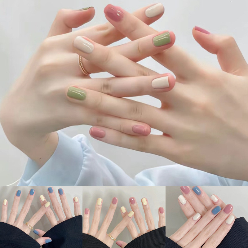 Móng Tay Giả Màu Trơn Xuneoshop Kèm Keo Không Hộp
