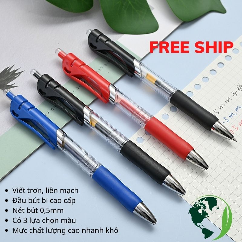 Bút Bi Bấm Mực Ra Đều Viết Trơn Cầm Chắc Tay Có Thể Thay Ngòi Queenleestore