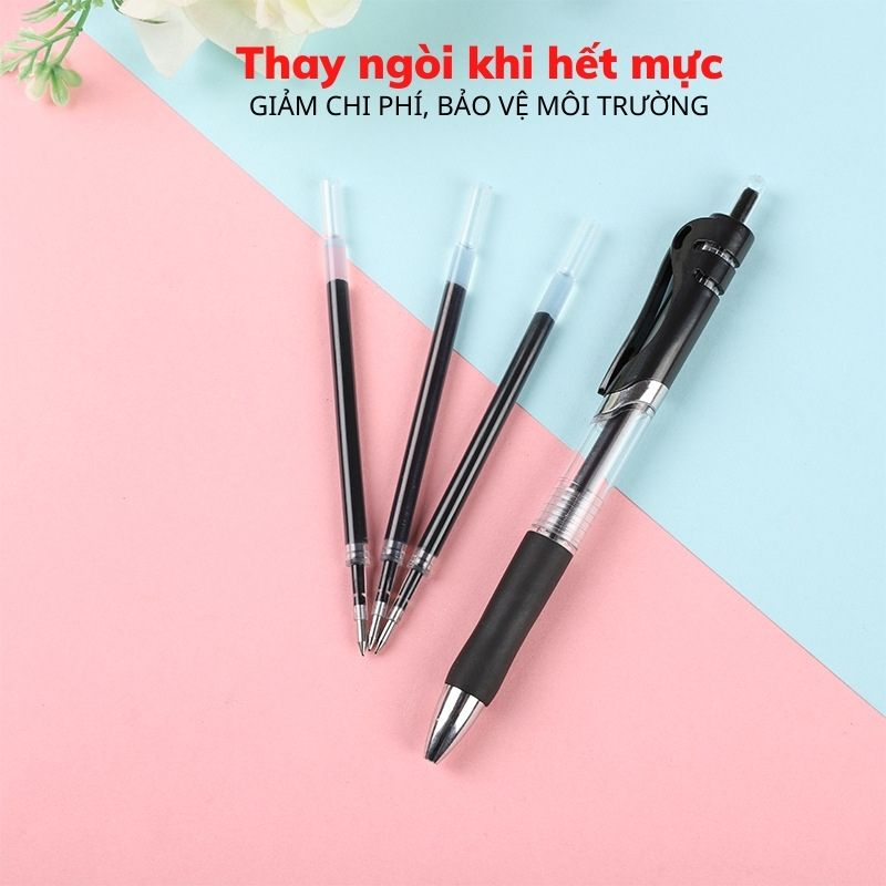 Bút Bi Bấm Mực Ra Đều Viết Trơn Cầm Chắc Tay Có Thể Thay Ngòi Queenleestore