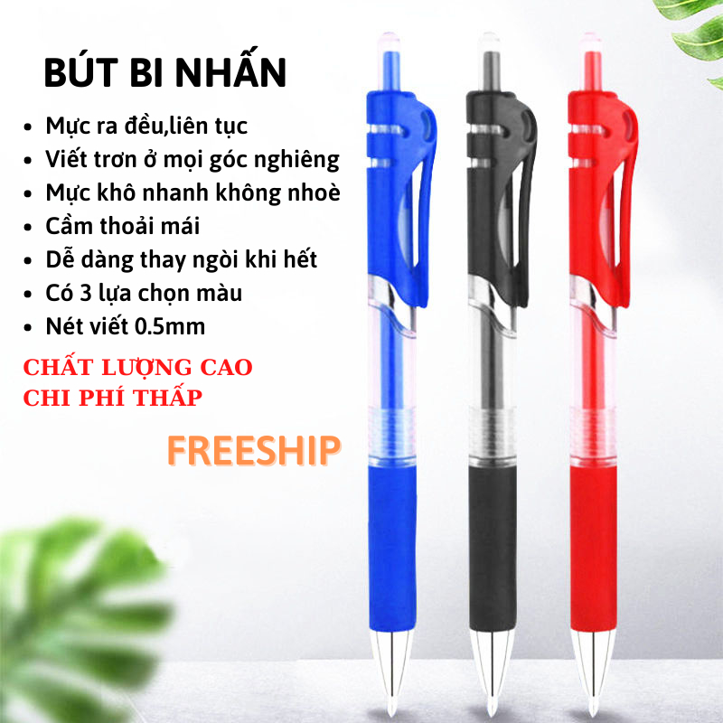 Bút Bi Bấm Mực Ra Đều Viết Trơn Cầm Chắc Tay Có Thể Thay Ngòi Queenleestore