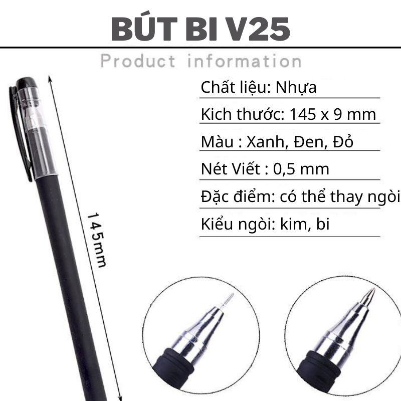 Bút Bi V25 Viết Trơn, Nét Đều Có Thể Thay Ngòi QueenLee Store