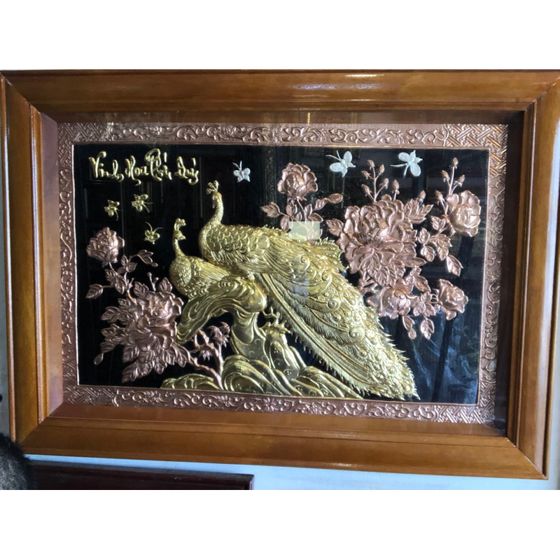 Tranh vinh Hoa Phú Quý dát vàng đế vương KT phủ bì khung 76x106